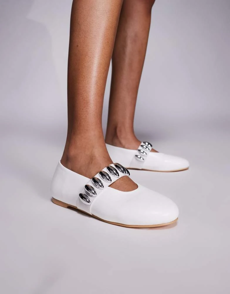 Public Desire Public Desire Harmonica ballet flats with hardware detail in white 1