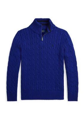 Ralph Lauren Lauren Childrenswear Boys 8 20 Cable Knit Cotton 1 4 Zip Sweater 1