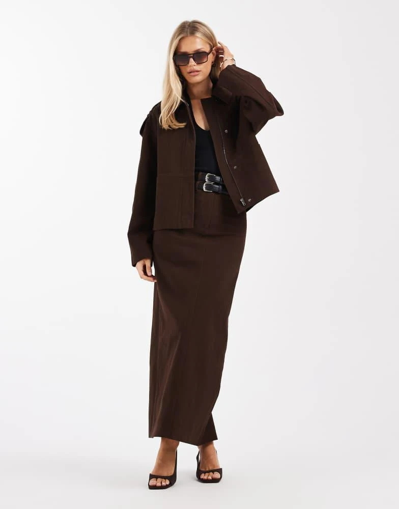 4th
Reckless 4th
Reckless cotton rich buckle detail zip through harrington jacket co-ord in chocolate 2