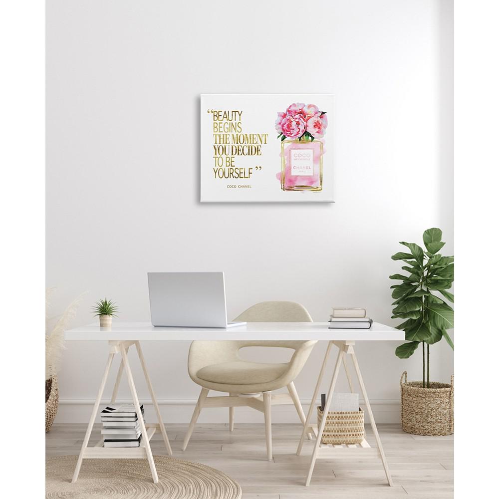 Stupell Industries Fashion Designer Perfume Gold-Tone Pink Watercolor Inspirational Word Stretched Canvas Wall Art, 24" x 30"