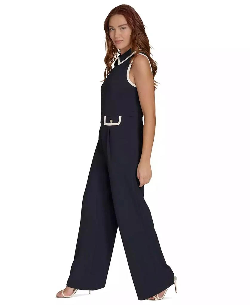 Tommy Hilfiger Women's Collared Contrast-Trim Sleeveless Straight-Leg Jumpsuit 2