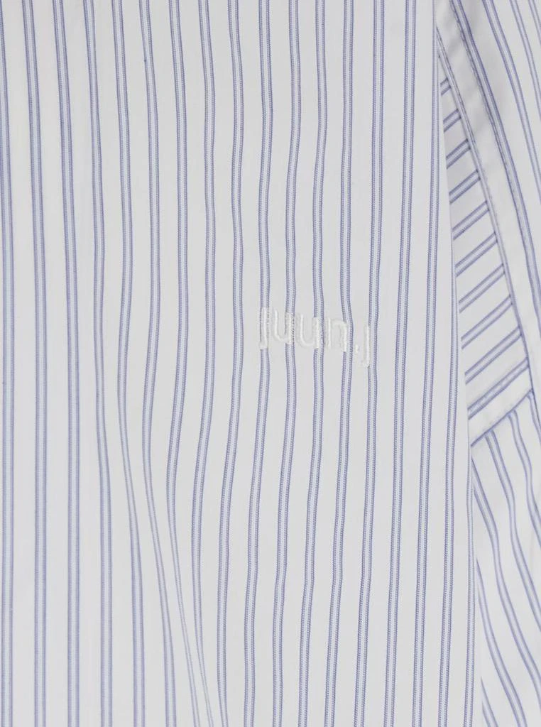 Juun.J Blue Bowling Shirt With Cuban Collar And All-Over Striped Motif In Cotton Blend Man 3