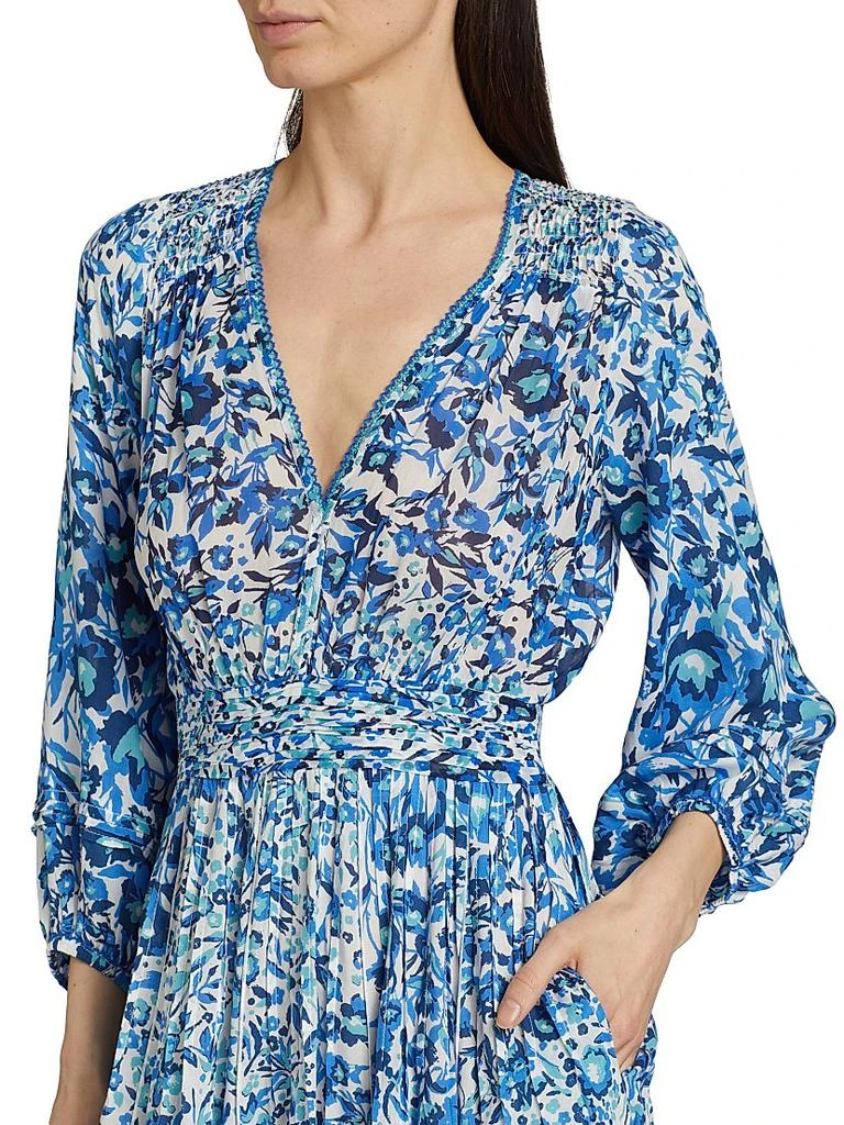 Poupette St Barth Annabelle Floral Crêpê V-Neck Midi Dress 6