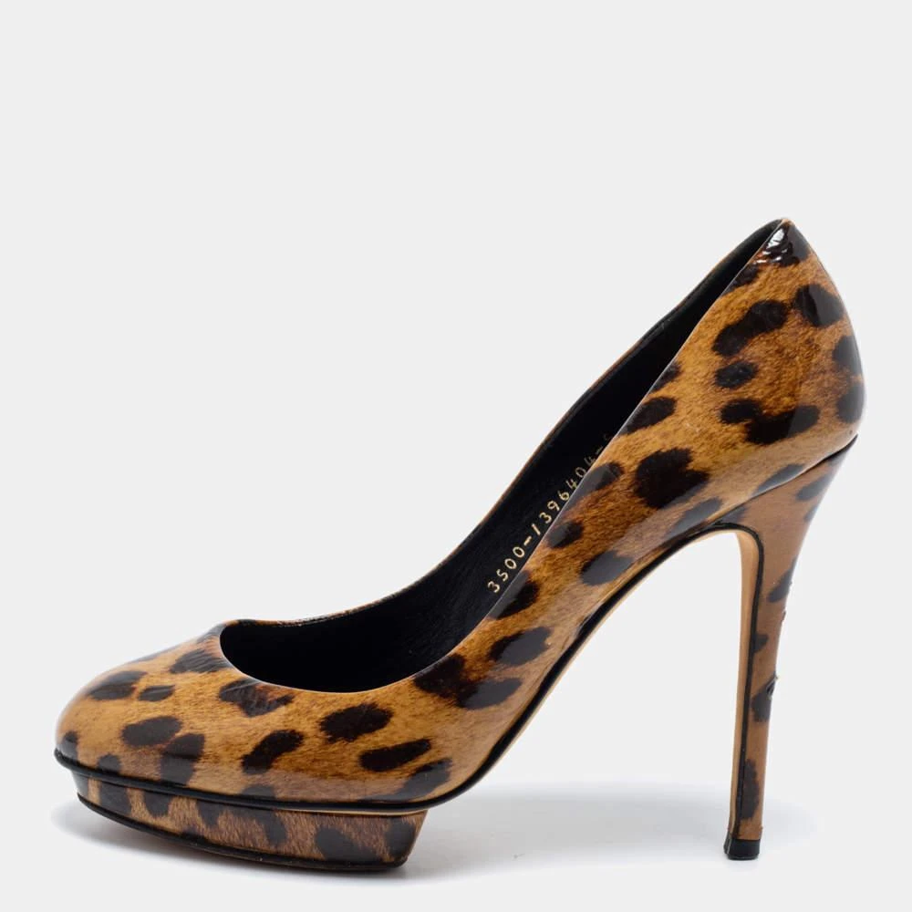 Gina Gina Brown Leopard Print Patent Leather Round Toe Pumps Size 38 1