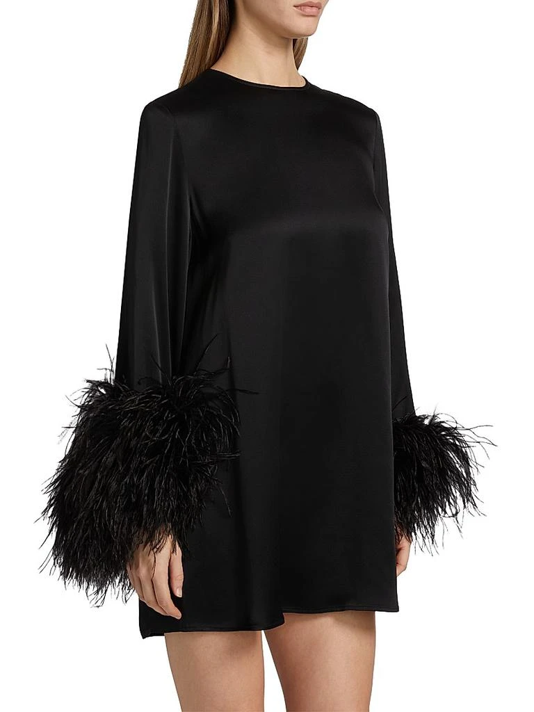 LAPOINTE Double-Face Satin Feather-Cuff Minidress 4
