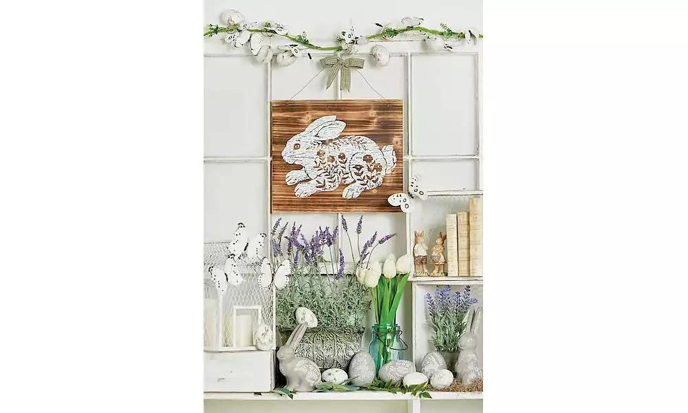 Gallerie II Etched Farmhouse Easter Rabbit Bunny Wood Hanging Wall Art 13" x 15" 2