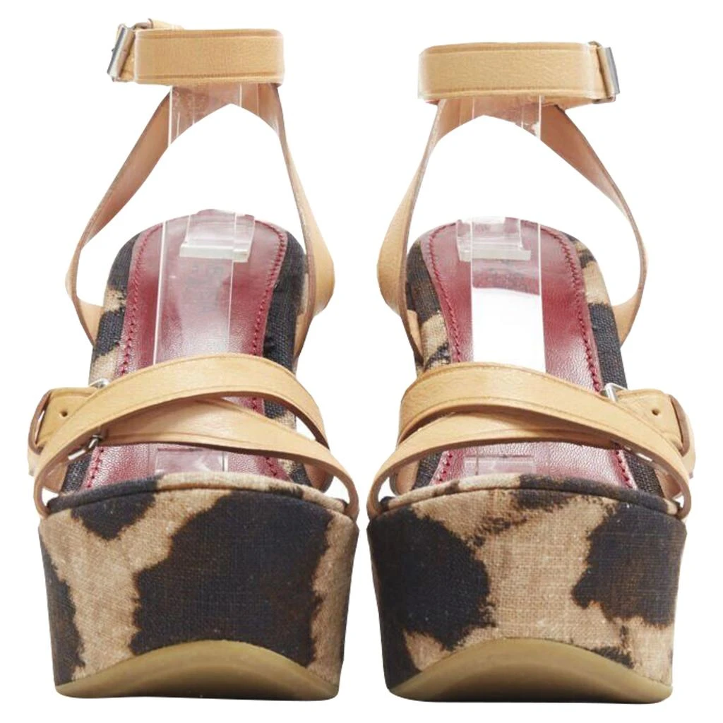 Giambattista Valli leoaprd spot print canvas tan strap wedge platfor 3