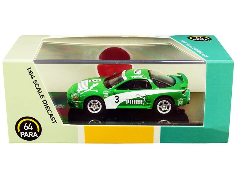 Paragon Mitsubishi 3000GT GTO RHD (Right Hand Drive) #3 "Puma" Green and White 1/64 Diecast Model Car by 1
