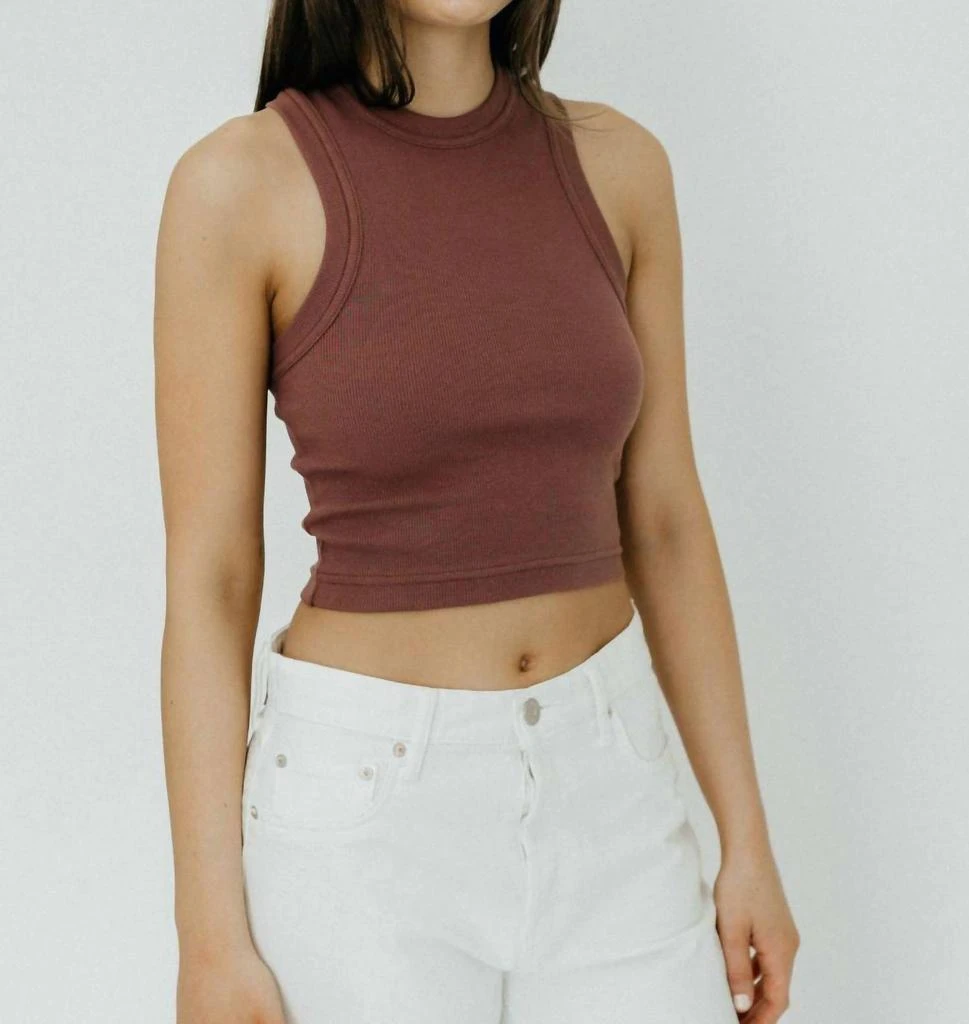 Tibi Ribbed T Cropped Tank Top In Cinnamon 1