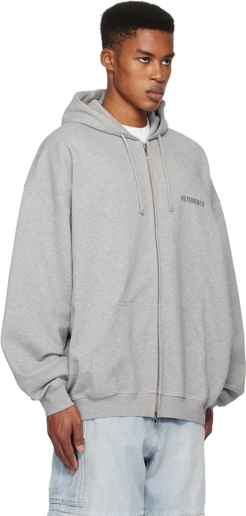 Vetements Gray Embroidered Logo Oversized Zip-Up Hoodie 2