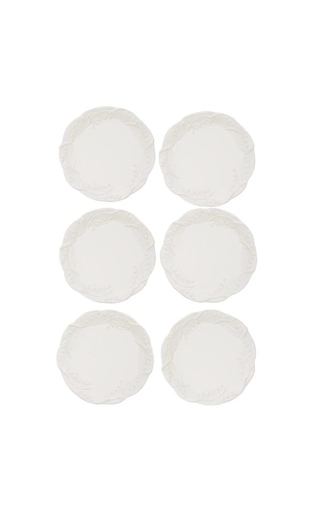 MoDA Moda Domus - Set of 6 Lily Of The Valley Ceramic Salad Plates - White - Moda Operandi