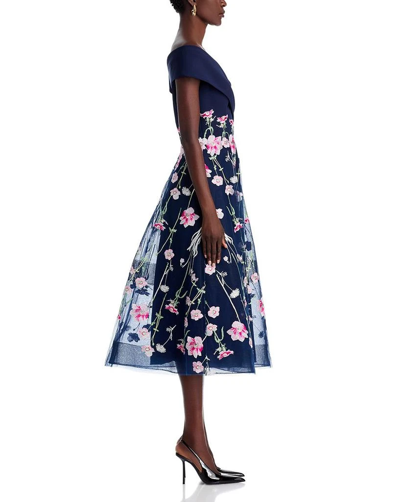 Teri Jon Crepe Off-the-Shoulder Embroidered Tulle Dress 5