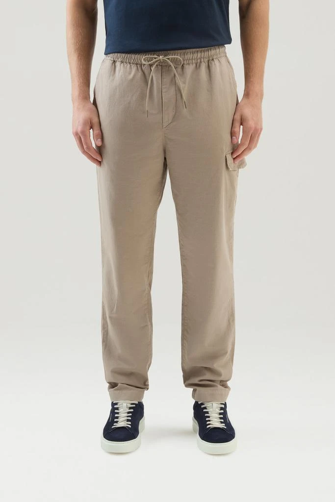 WOOLRICH Garment Dyed Cargo Pants in Cotton-linen Blend - Men - Blue 1