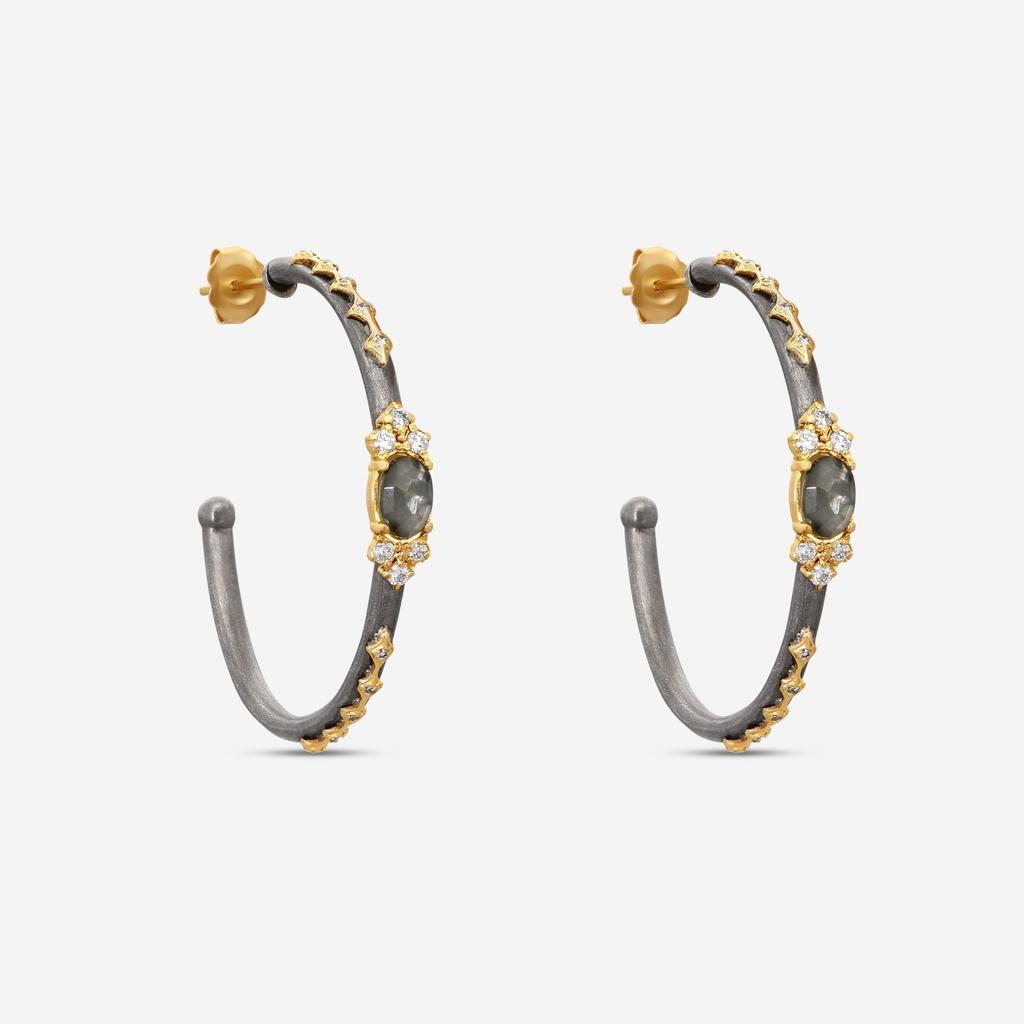 Armenta Armenta Old World 18K Yellow Gold & Grey Sterling Silver Multistone Hoop Earrings 18664