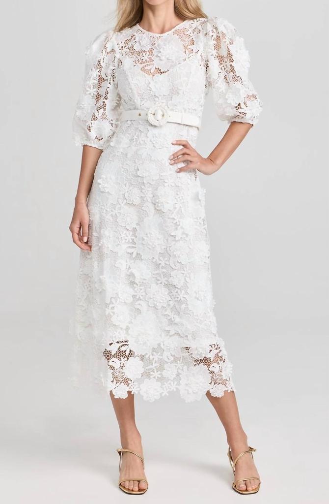 Shop Zimmermann Crush Frill Sleeved Midi Dress Clothing on
