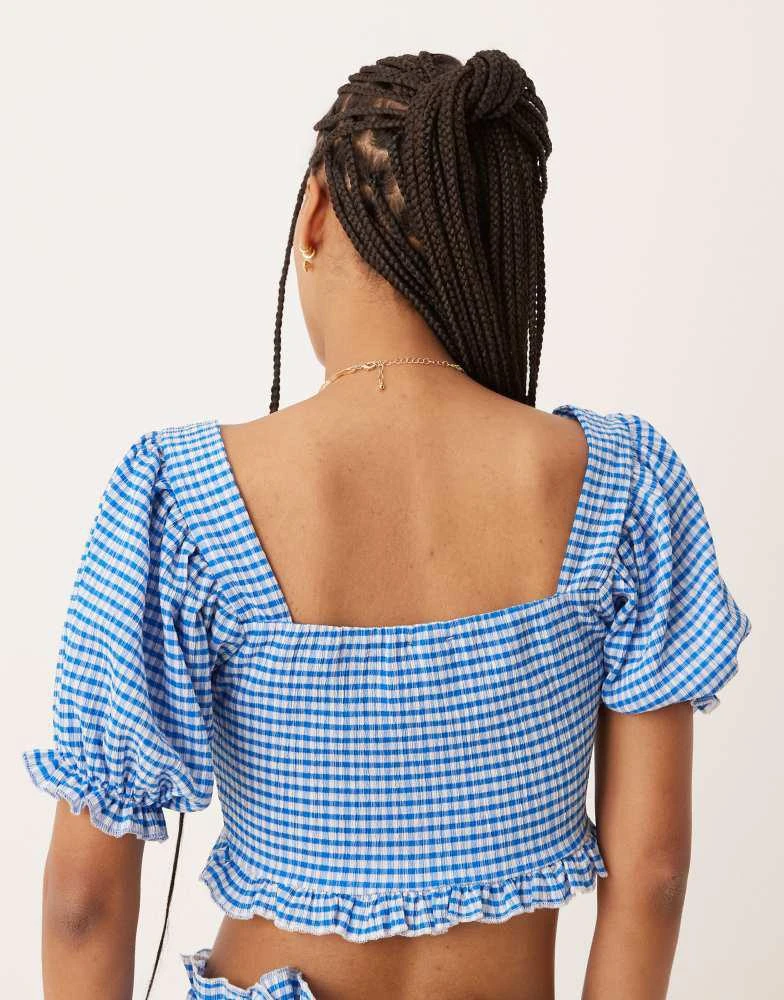 ASOS ASOS DESIGN puff sleeve milkmaid top co-ord in light blue gingham 4