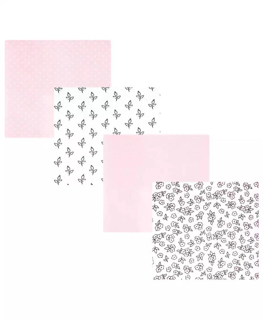Hudson Girl Cotton Poly Flannel Receiving Blankets 4-Pack, Pink Primrose, One Size