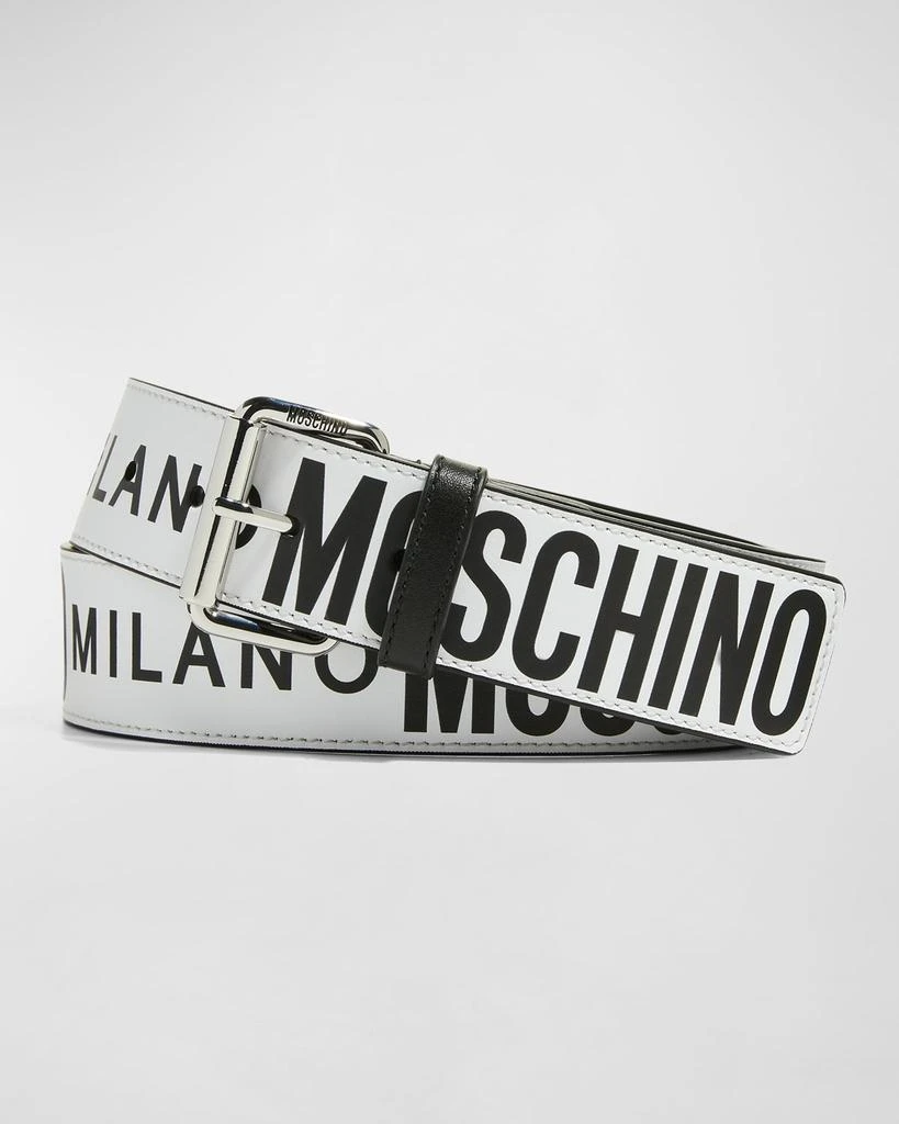 Moschino Men's Allover Logo Leather Belt 1