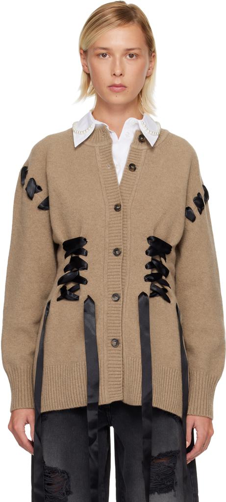 Tan Sculpted Ribbon Corset Cardigan – On Sale Now with Up to 66