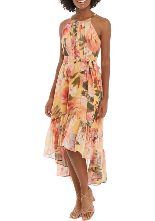 Vince Camuto Women
s Sleeveless Halter Neck Printed Tie Waist Fit and Flare Dress