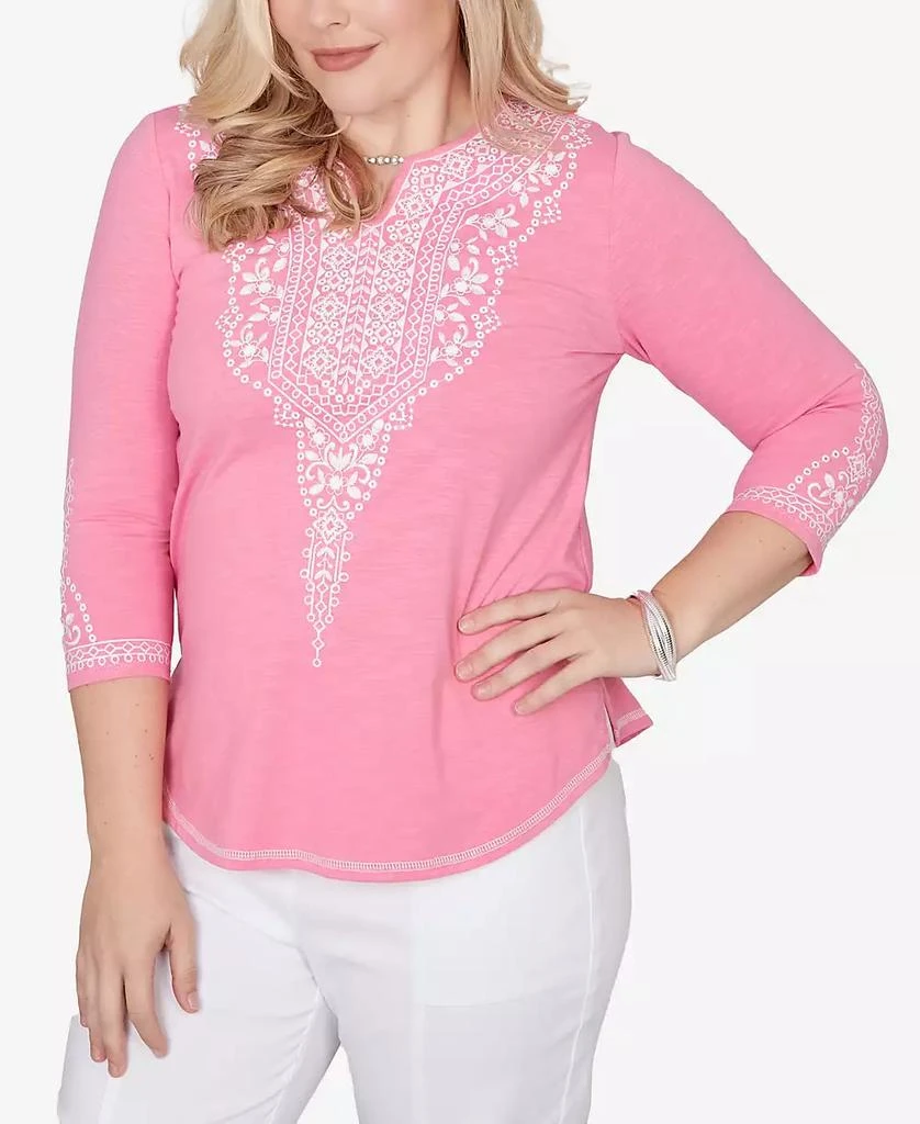 Alfred Dunner Plus Size The Royal Treatment Embroidered Split Neck Three Quarter Sleeve Top 2