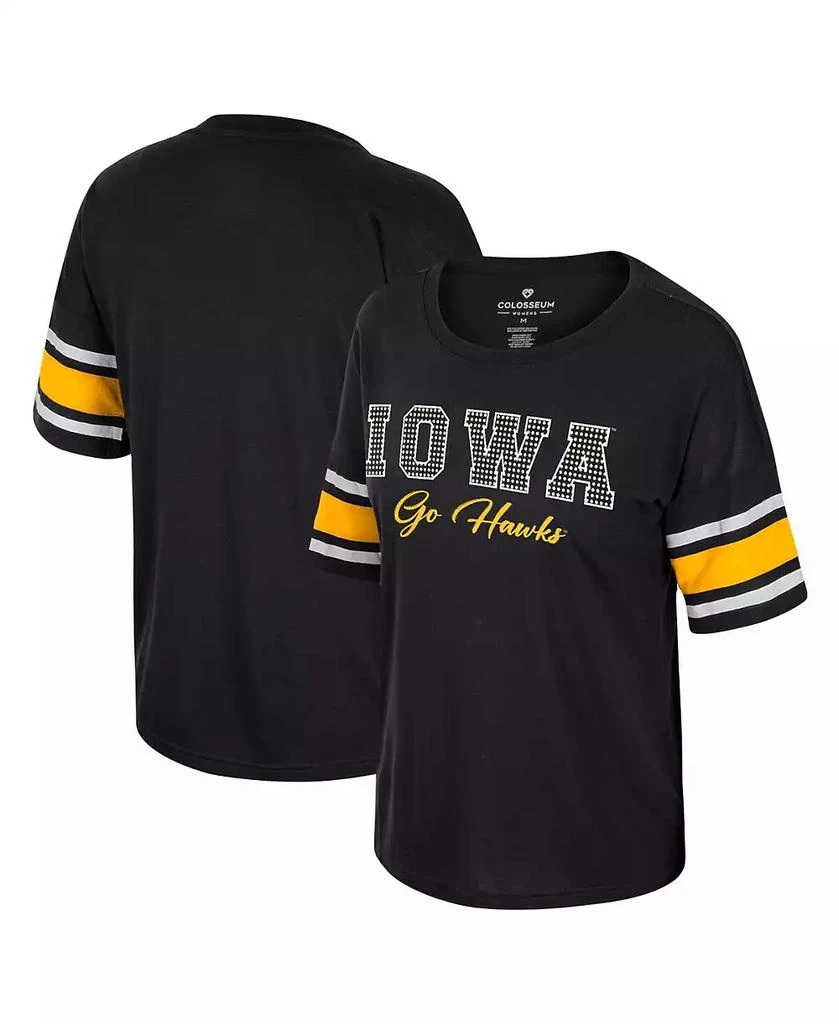 Colosseum Women's Black Iowa Hawkeyes I'm Gliding Here Rhinestone T-shirt 1