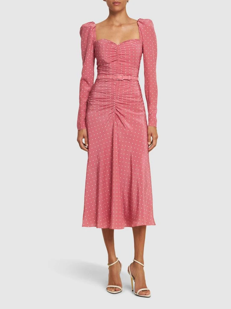 Alessandra Rich Polka Dot Print Draped Silk Midi Dress 1