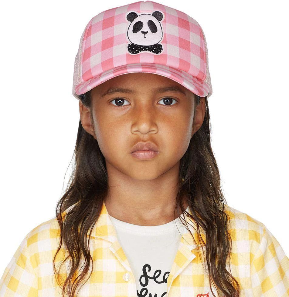 Mini Rodini Kids Pink Panda Gingham Cap 1