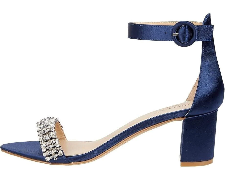 Badgley Mischka James Slide Women's Size 8 Navy Satin Rhinestone Sandal ZPO1333 2