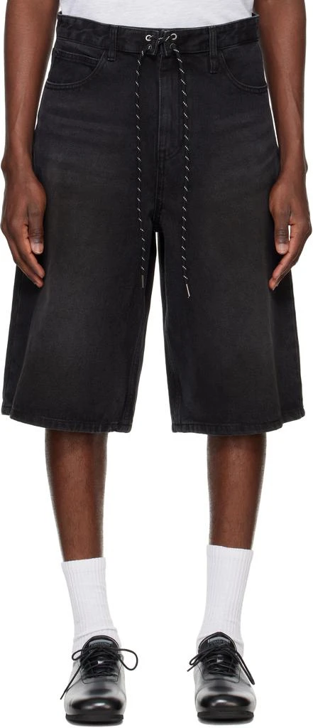 Solid Homme Black Drawstring Denim Shorts 1