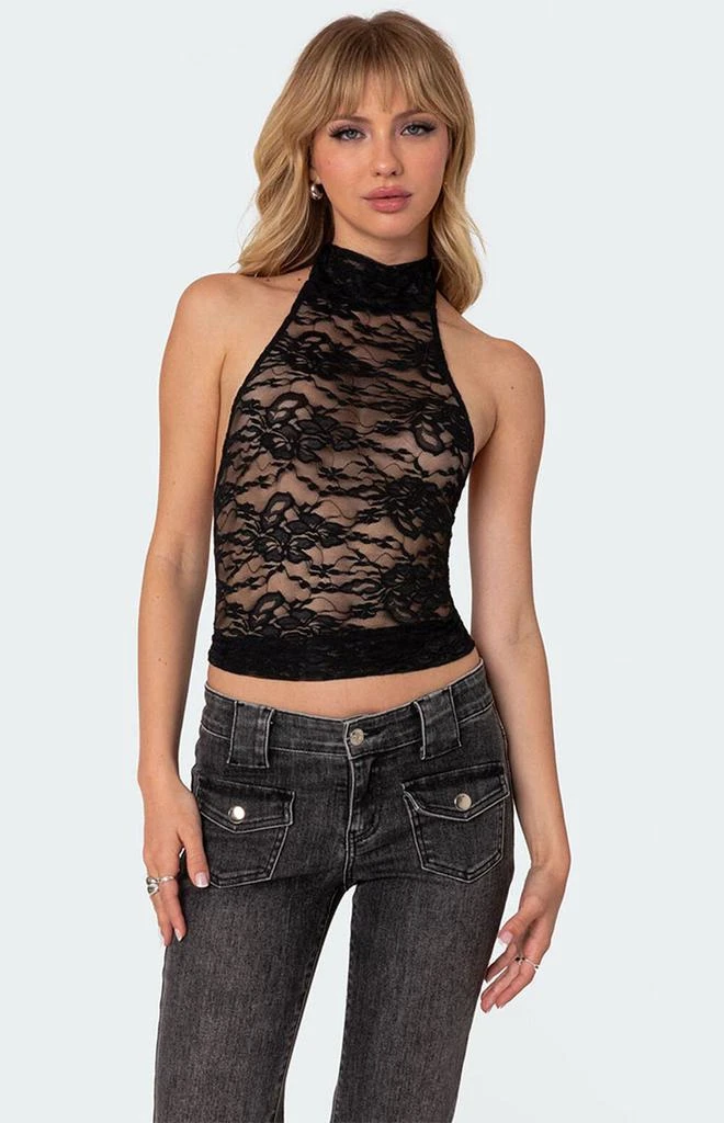 Edikted Alena High Neck Sheer Lace Top 1