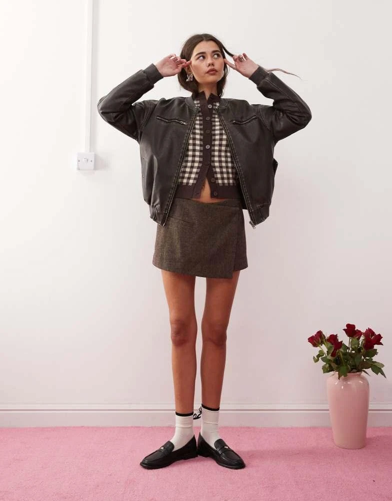 Motel Motel marco distressed faux leather bomber jacket in black 2
