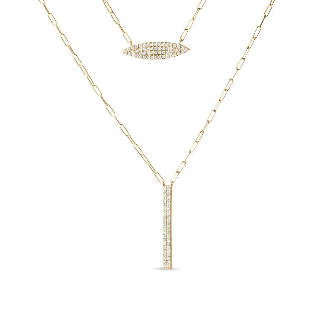 Haus of Brilliance 14K Yellow Gold 3/8 Cttw Two-Strand Marquise and Bar Charm Paper Clip Link Pendant Necklace  -18" and 20" Inch Lengths