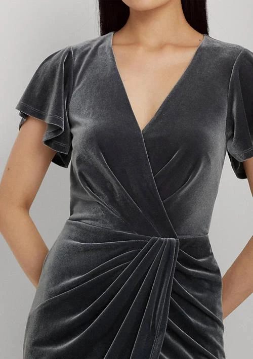 Ralph Lauren Ralph Lauren Flutter Sleeve Solid Velvet Gown 3