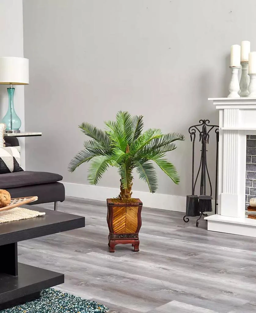NEARLY NATURAL 3' Cycas Artificial Tree in Wood Planter 8