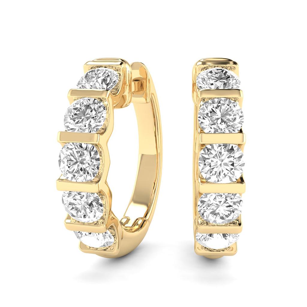 SSELECTS 1/2 Carat Tw Natural Channel Set Diamond Hoop Earrings In 14K Yellow Gold