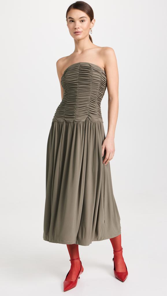 Tibi Drapey Jersey Ruched Strapless Dress