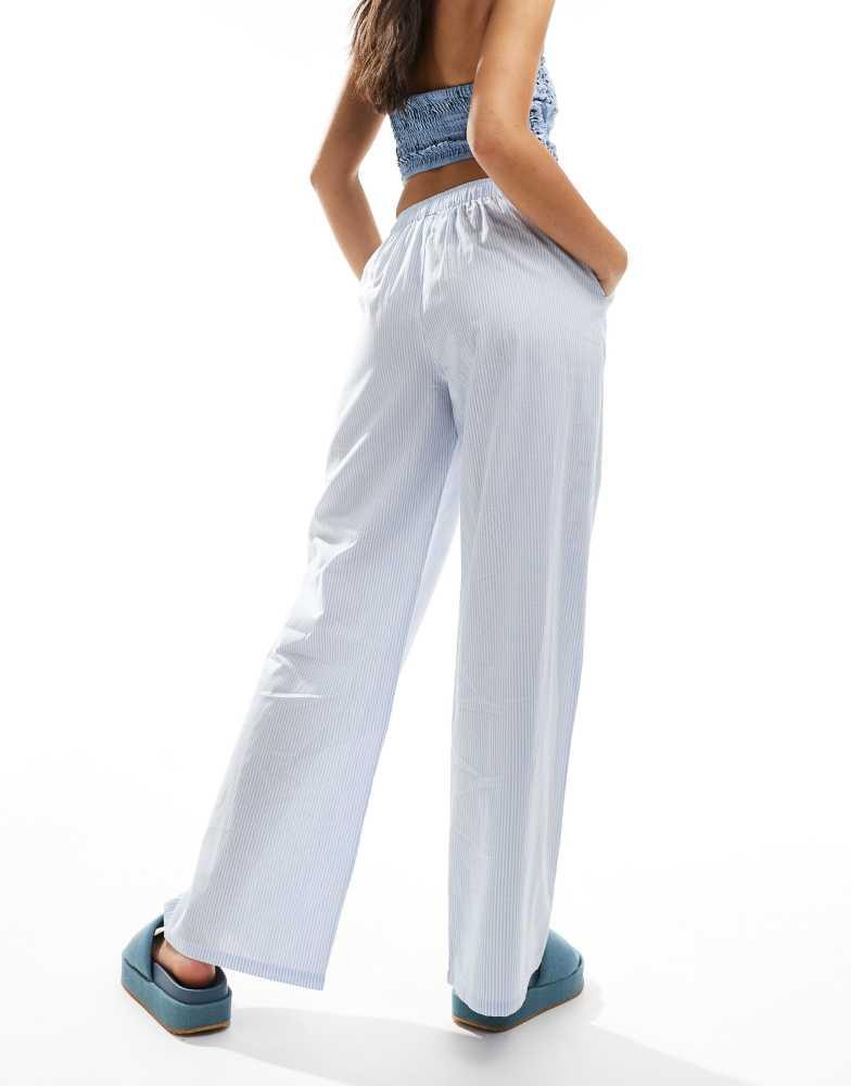 Daisy Street Daisy Street mid rise wide leg trouser in blue cotton stripe