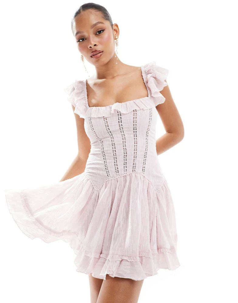 ASOS ASOS DESIGN frill mini dress with corset drop waist detail in pink 4