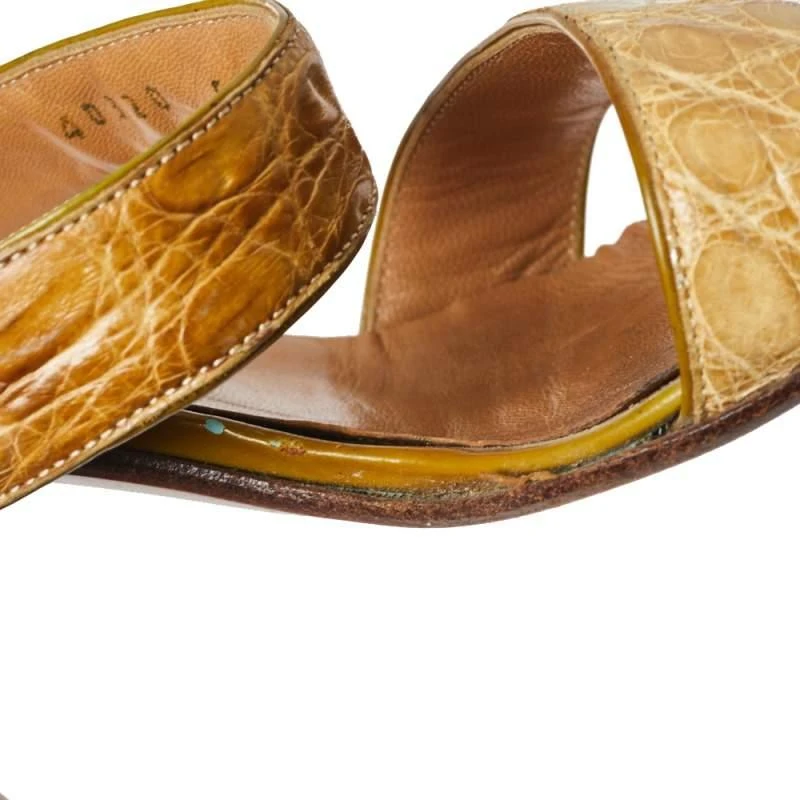 CASADEI Casadei Beige Croc Embossed Leather Square Toe Slide Sandals Size 37 10