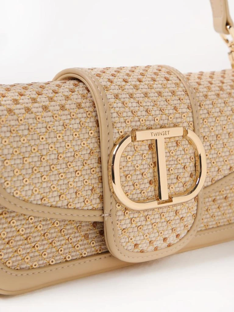 TWINSET Twinset synthetic leather and raffia shoulder bag with embroidered sequins 3