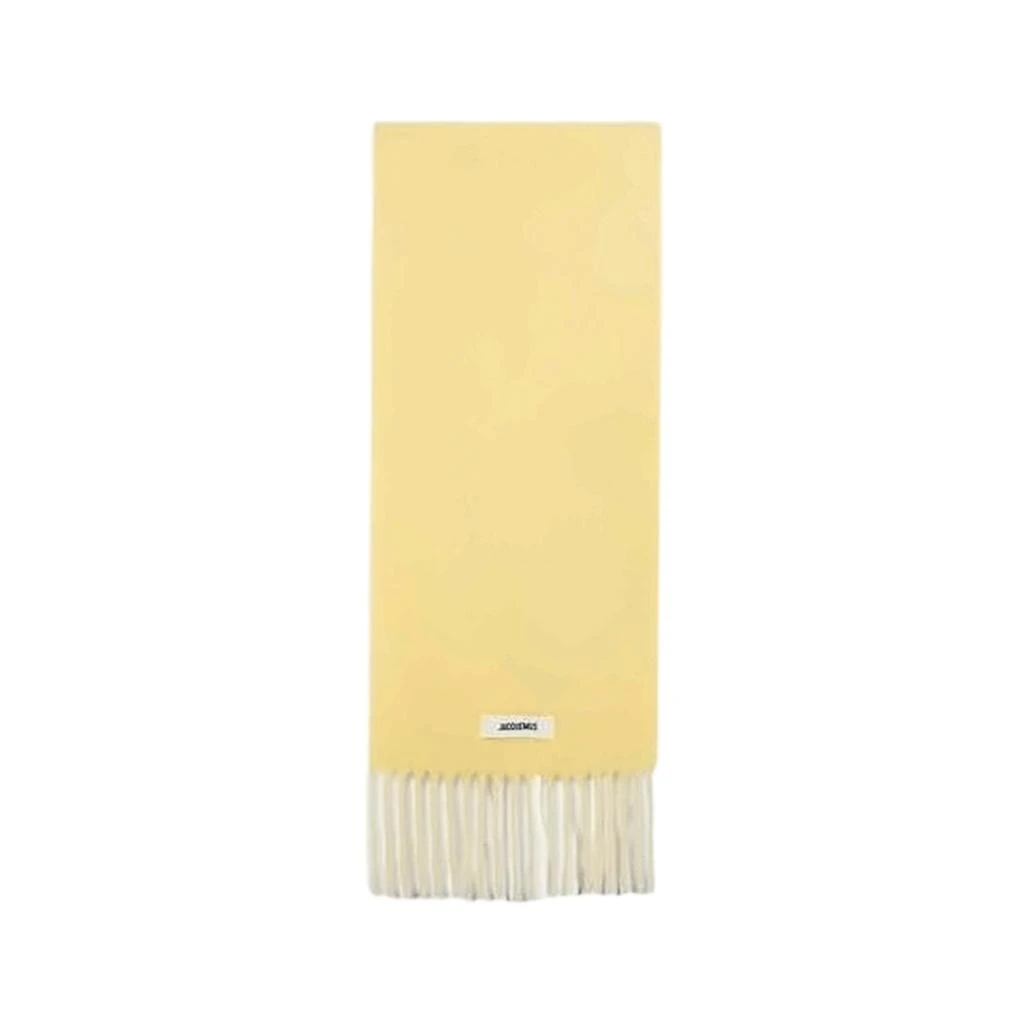 Jacquemus Rectangular Fringed Scarf in Pastel Yellow