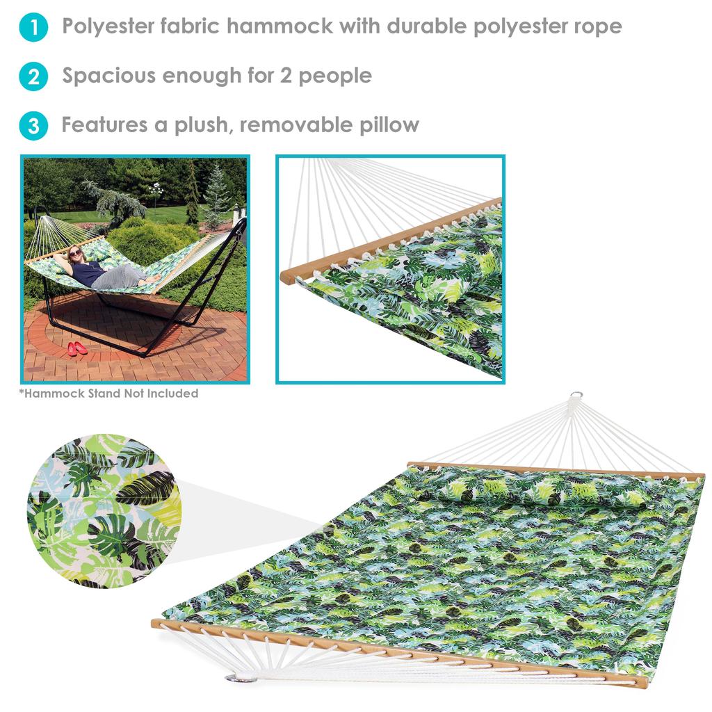 Sunnydaze 2-Person Quilted Printed Fabric Spreader Bar Hammock/Pillow with S Hooks and Hanging Chains - 450 lb Weight Capacity