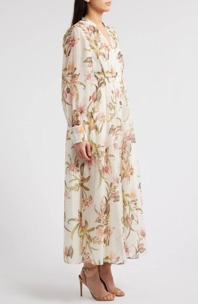 Chelsea28 Floral Long Sleeve Maxi Dress In Ivory Pink Bohem Botanical