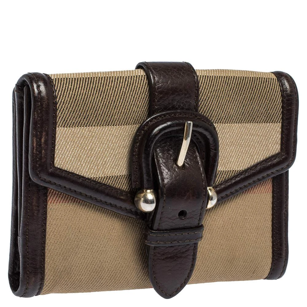 Burberry Burberry Brown/Beige Nova Check Canvas and Leather Buckle Compact Wallet 4