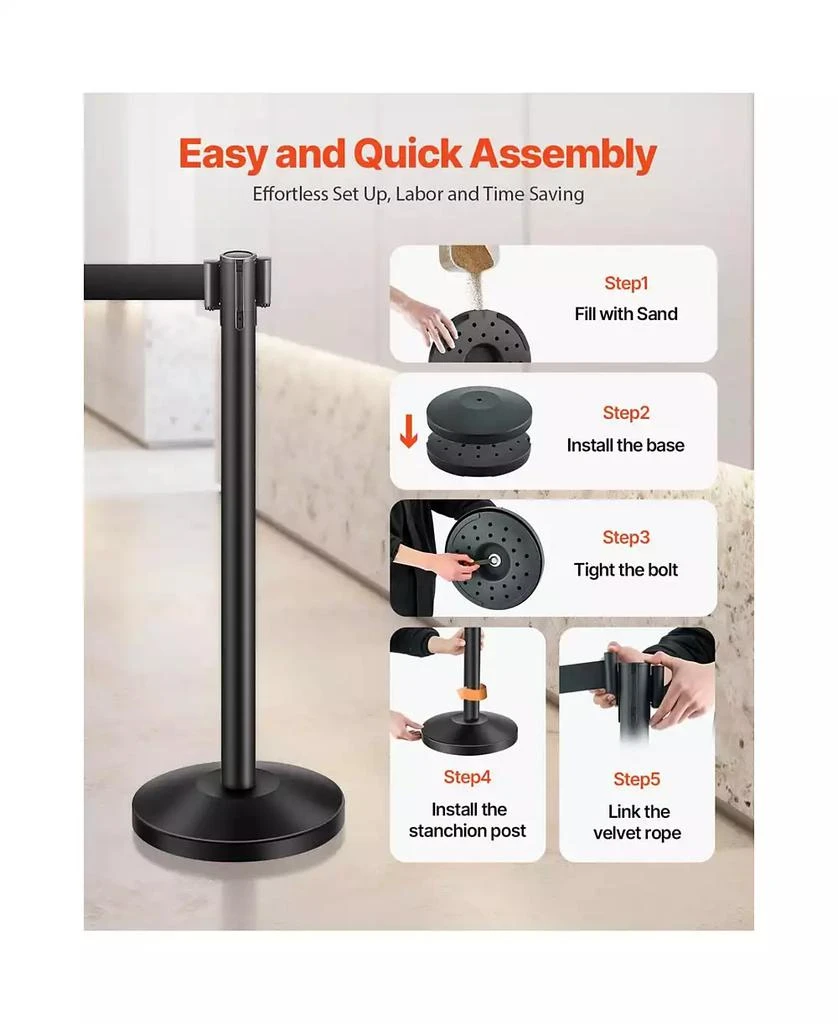 Yescom 6 Piece Crowd Control Stanchion Set with Retractable Belts for Exhibitions 8