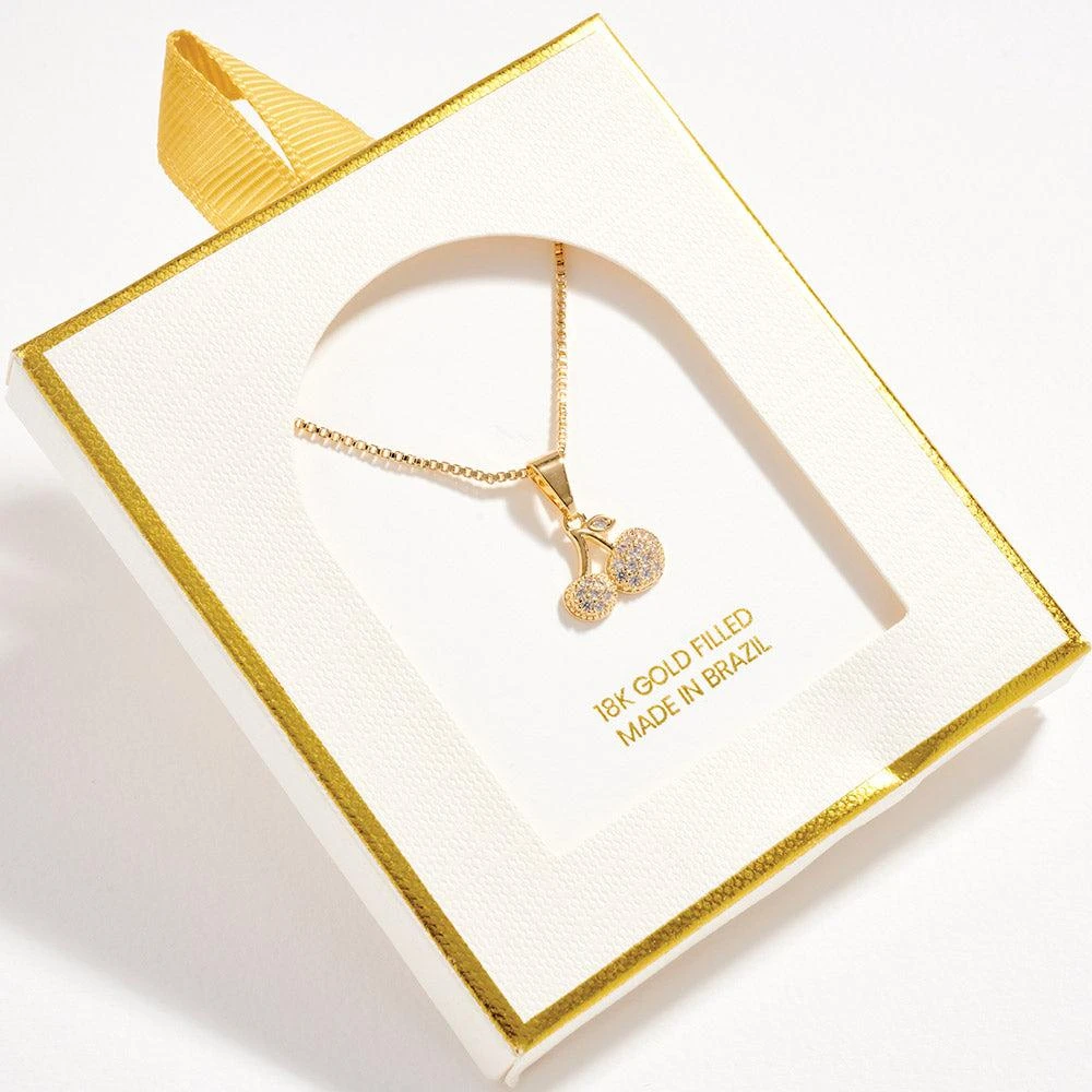 FASHNZFAB 18K Gold Filled CZ Stone Paved Cherry Pendant Necklace 2