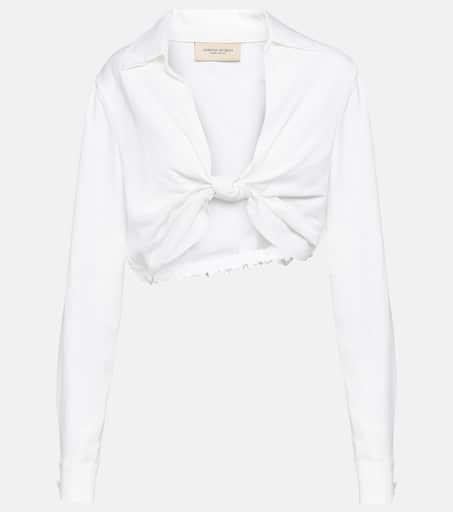 Adriana Degreas Knot-detail linen blend crop top