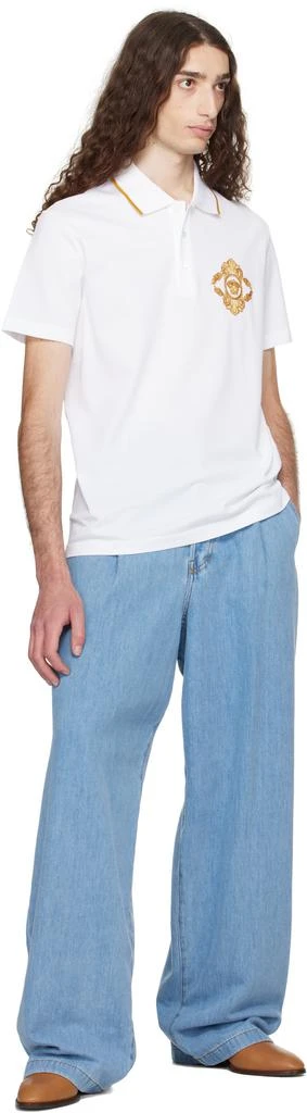 Versace White Embroidered Architectural Baroque Polo 4