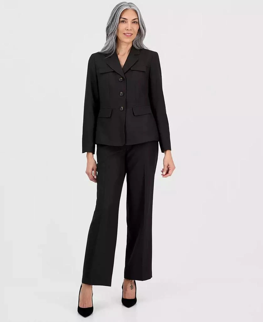 Le Suit Women
s Notch-Lapel Button-Front Pantsuit, Regular 
Petites